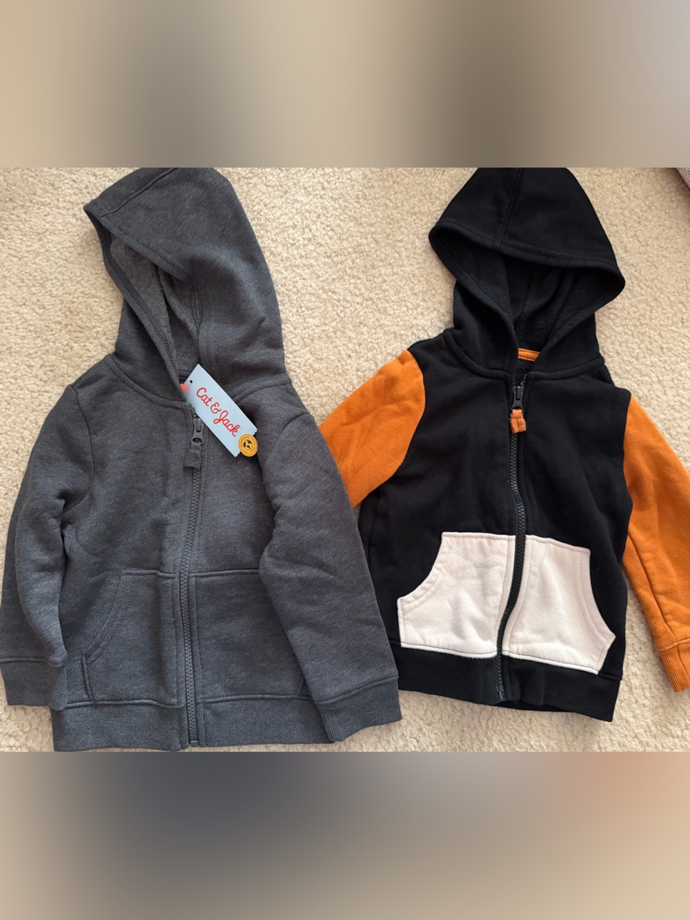 Set of 2 Kids Hoodies - Charcoal Gray & Black with Rust sleeves